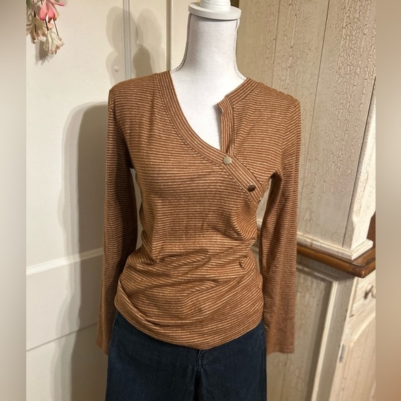 Tops - Striped Brown Long Sleeve Top
